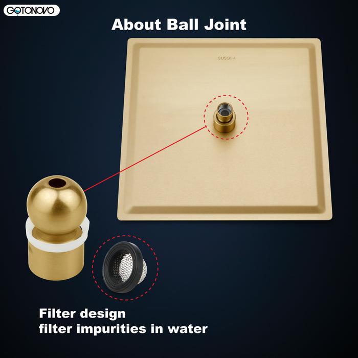 gotonovo Rainfall Shower Head 10 Inch Stainless Steel Square Rainfall  High Pressure Bath Rain Showerhead 1/16" Ultra Thin Waterfall Full Body Coverage with Silicone Nozzle