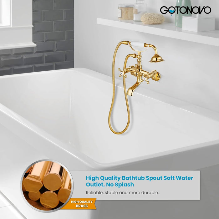gotonovo Clawfoot Bathtub Faucet Tub Filler with Hand Held Shower Faucet Set Victorian Double Cross Handle 6 Inch Center Adjustable Swing Arms Tub Mount Short Adapter