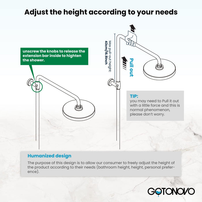 gotonovo Antique Brass Exposed Bathroom Shower Faucet with Shower Shelf 8 inch Rain Shower Head Wall Mounted Double Lever Handles Shower Shower System with Handheld Sprayer 3 Function with Tub Spout