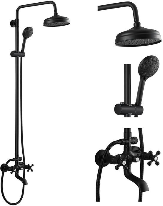 gotonovo zichtbare badkuip doucheset wandgemonteerde matzwarte douchearmaturen messing 8 inch douchekop met ABS handdouche en verstelbare schuifbalk handsproeier badkamer douchesysteem met badkuipuitloop