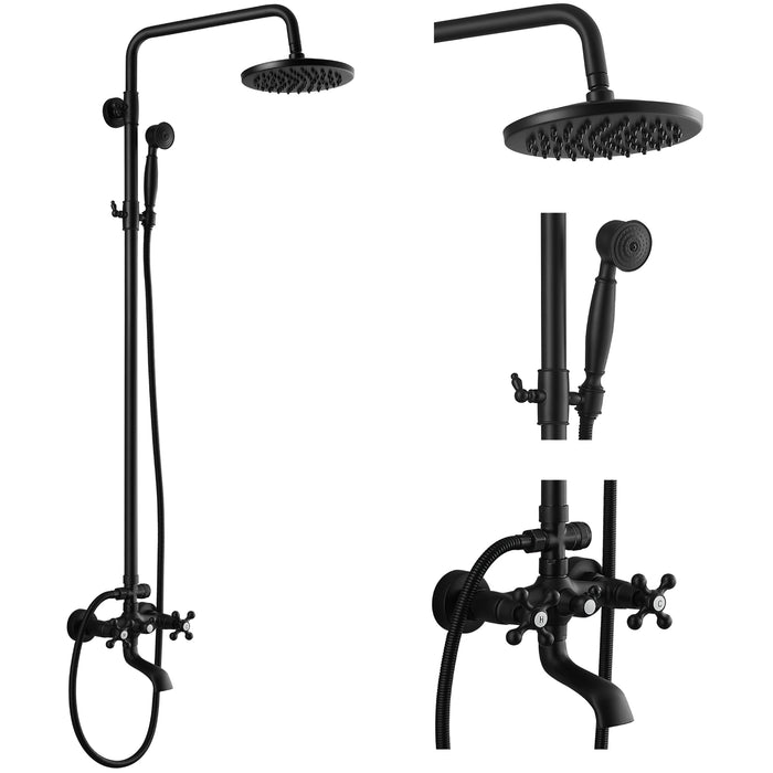 Gotonovo Exposed Shower System 8-Inch Rainfall Shower Faucet Dual Cross Handle Bathroom Bathtub Hand Spray Tub Tap Bathroom Fixtures