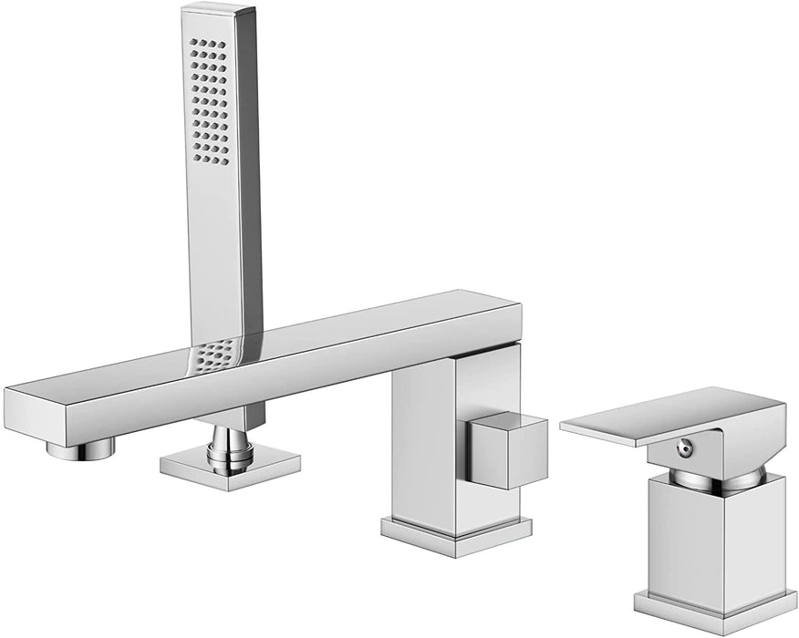 gotonovo Deck Mount Roman Tub Filler Faucet 3-Hole Single Handle Widespread Bathtub Faucet with Handheld Shower Bathroom Tub Faucet Set
