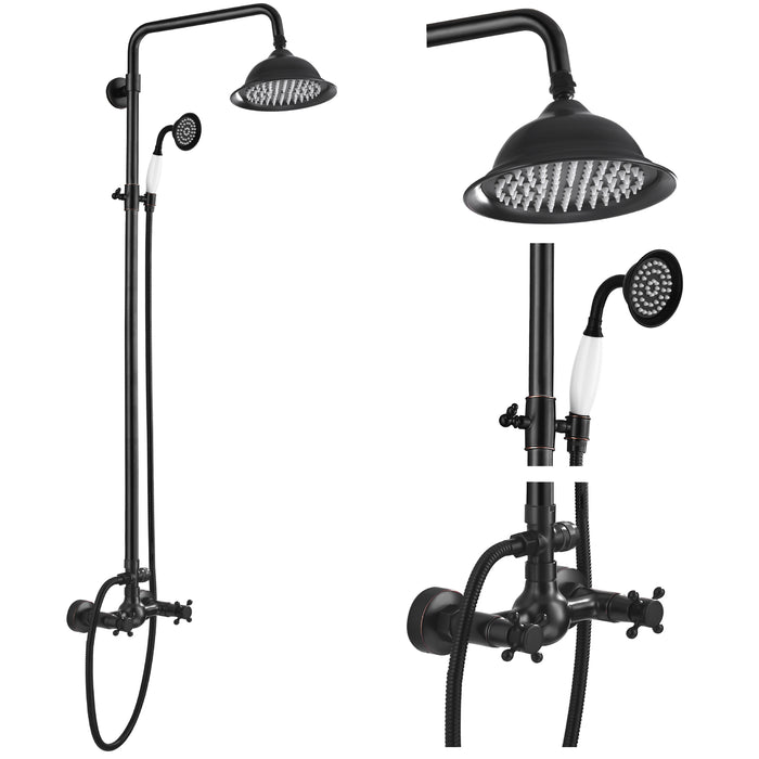 Gotonovo Exposed Shower System 8 Inch Rainfall Shower Head Dual Cross Handle with Handheld Spray Bathroom Shower System Wall Mount
