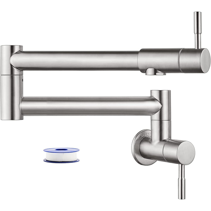 gotonovo Pot Filler Faucet Folding Stretchable Wall Mount Kitchen Restaurant Sink Faucet SUS304 Stainless Steel with Double Joint Swing Arm Single Hole Two Handles Commercial NPT