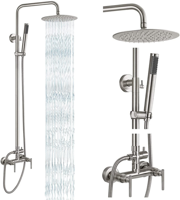 gotonovo Outdoor Shower Fixtures System Combo Set Rainfall Lever Handle High Pressure Hand Spray Wall Mount 2 Dual Function SUS304