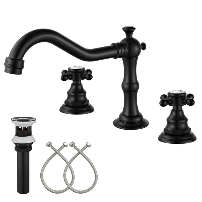 gotonovo Bathroom Sink Faucet Deck Mount Widespread Double Mixing Tap Cross Knobs 3 Hole with Pop Up Drain