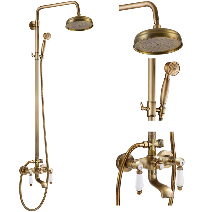 Gotonovo Exposed Shower System 8-inch Shower Head Fixture with Handheld Spray Double Lever Handle Tub Spout Triple Function Bathroom Wall Mount