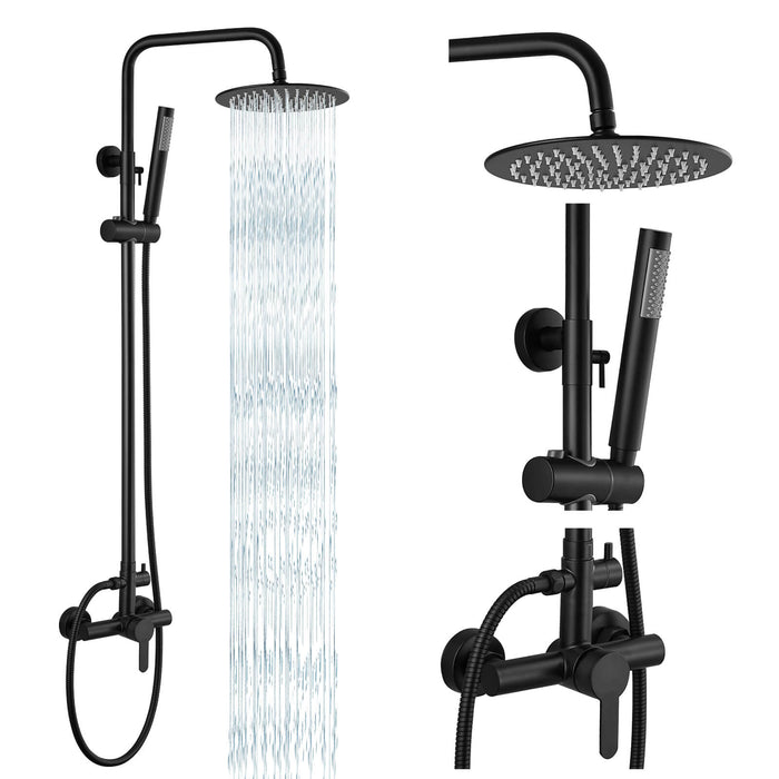 gotonovo Outdoor Shower System Set 8 inch Shower Head Single Handle High Pressure Hand Spray Wall Mount Dual Function Rainfall Shower Fixture