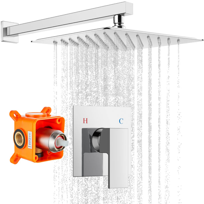 Gotonovo Rain Shower Combo Set Wall Mount 10 Inch Square Shower Head Rough-In Valve and Shower Arm Included