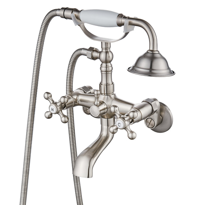 gotonovo Clawfoot Bathtub Faucet Tub Filler with Hand Held Shower Faucet Set Victorian Double Cross Handle 6 Inch Center Adjustable Swing Arms Tub Mount Short Adapter