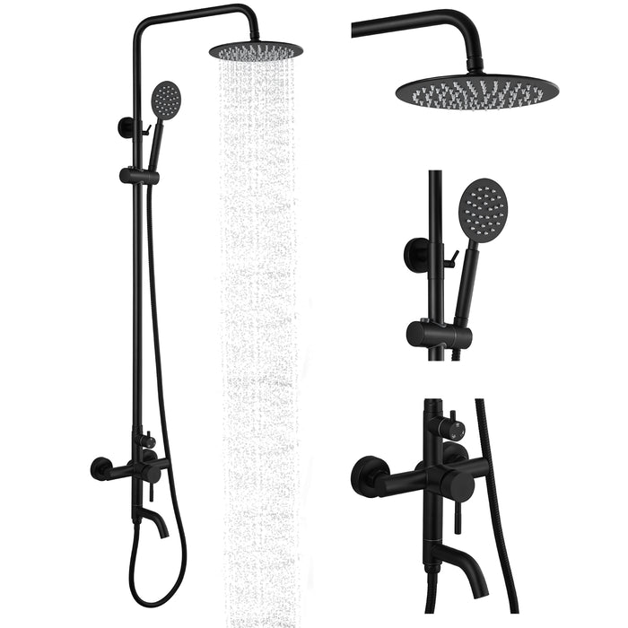 Gotonovo Exposed Shower System Wall Mount 8 inches Stainless Steel SUS304 Shower Head With Adjustable Hand Spray Triple Function Rainfall Shower Faucet Complete Set