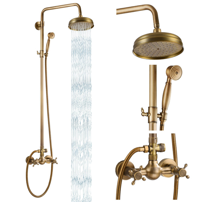 Gotonovo Blootgestelde Douche Armatuur Set 8 inch Regendouche Dubbele Knoppen Kruisgreep Dubbele Functie Douchekraan Combo Set