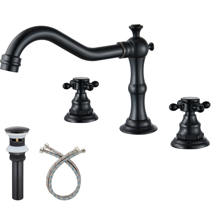gotonovo Victorian Widespread Three Holes Deck Mounted Bathroom Sink Faucet with Pop Up Drain with Overflow