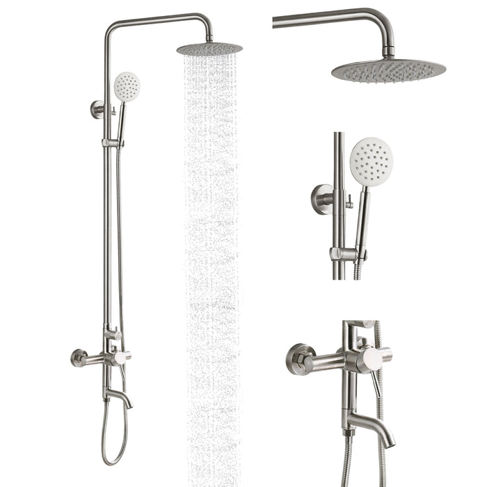 Gotonovo Exposed Shower System Wall Mount 8 inches Stainless Steel SUS304 Shower Head With Adjustable Hand Spray Triple Function Rainfall Shower Faucet Complete Set