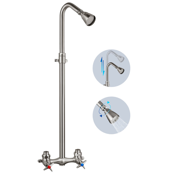 gotonovo Outdoor Shower Faucet Set Double Cross Handles Exposed Shower System Rainfall Shower Head Wall Mount Shower Fixture Kit Brass Mix Valve