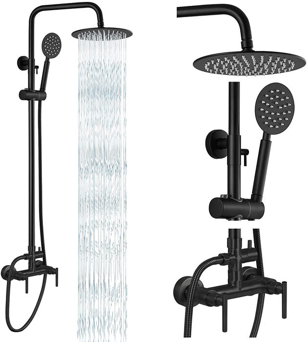 gotonovo Outdoor Shower Fixture System Combo Set Rainfall Lever Handle High Pressure Round Hand Spray Wall Mount Dual Function SUS304