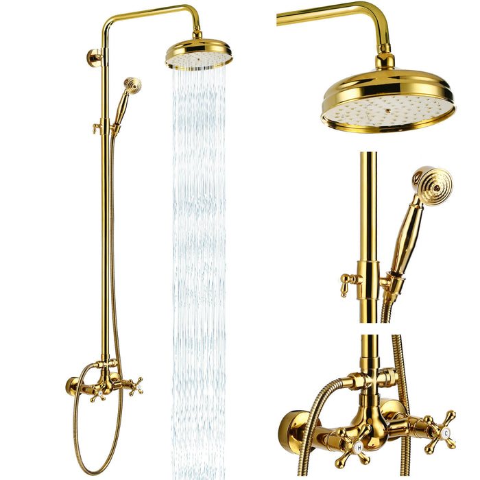 gotonovo Exposed Shower Fixture Set 8inch Rain Shower Head Double Knobs Cross Handle Dual Function Shower Faucet Combo Set