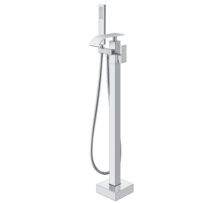 gotonovo Freestanding Tub Filler Waterfall Bathtub Faucet Floor Mount Single Handle Brass Tub Faucets with Handheld Shower Swivel Spout
