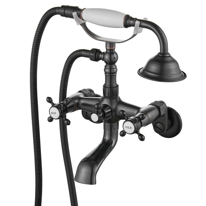 gotonovo Clawfoot Bathtub Faucet Tub Filler with Hand Held Shower Faucet Set Victorian Double Cross Handle 6 Inch Center Adjustable Swing Arms Tub Mount Short Adapter