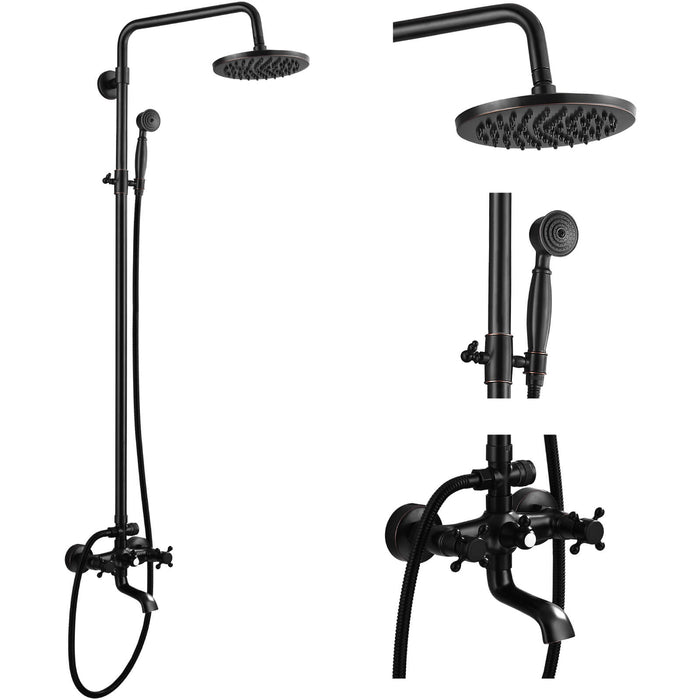 Gotonovo Exposed Shower System 8-Inch Rainfall Shower Faucet Dual Cross Handle Bathroom Bathtub Hand Spray Tub Tap Bathroom Fixtures