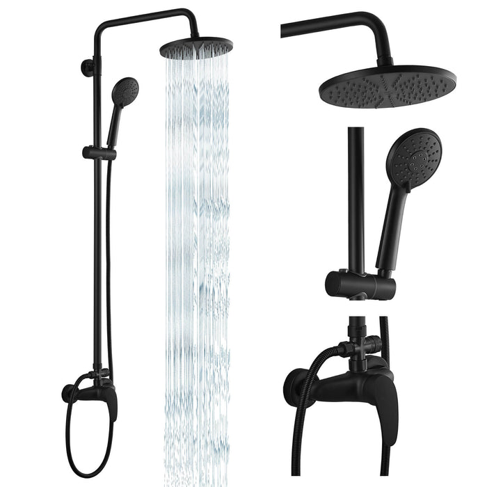 Gotonovo zichtbare douchekraan matzwart 8 inch regen ABS douchekop en handsproeier douche armatuur combo systeemeenheid set