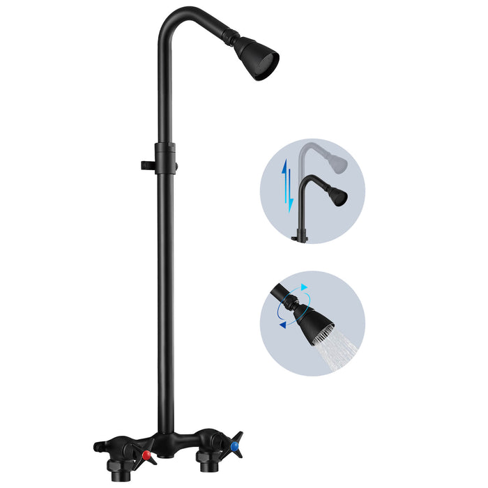 gotonovo Outdoor Shower Kit Wall Mount Matte Black Exposed Shower Fixture with Adjustable Slide Bar and Shower Head Double Cross Handles Bathroom Shower Faucet Set
