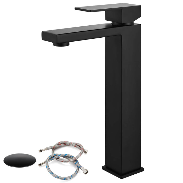 gotonovo Bathroom Sink Faucet Deck Mount Stainless Steel 304 Single Hole Single Handle Spout Mixer Tap with Pop Up Drain(Tall Type&Short Type)