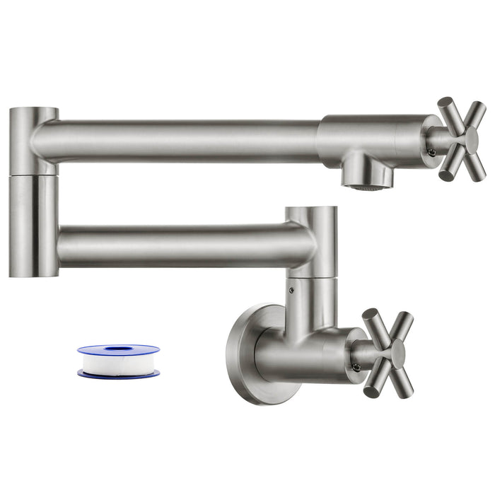gotonovo Pot Filler Kitchen Faucet Stainless Steel SUS304 Two Cross Handle Single Hole Spout Wall Mounted Stretchable Swing Arm Commercial Kitchen Sink Faucet Control Water