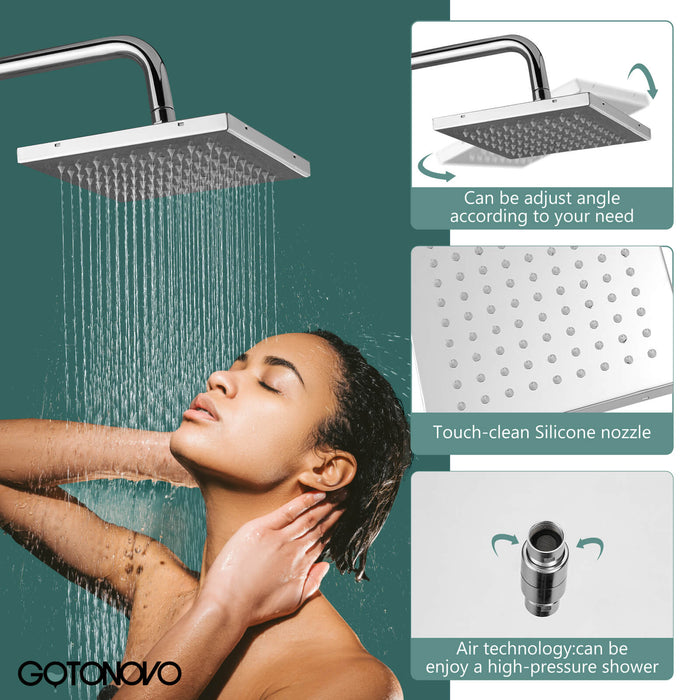 Polish Chrome Exposed Shower System 2 Functional Bathroom Shower Set 8 Inch Square Rainfall Shower Head with Hand Sprayer Wall Mounted