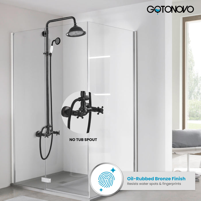 Gotonovo Exposed Shower System 8 Inch Rainfall Shower Head Dual Cross Handle with Handheld Spray Bathroom Shower System Wall Mount