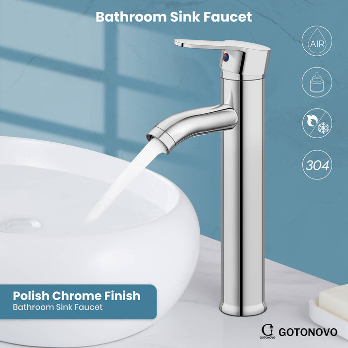 gotonovo Bathroom Sink Faucet 1 Handle Single Hole Deck Mount Tall type Faucet with Pop Up Drain Combo