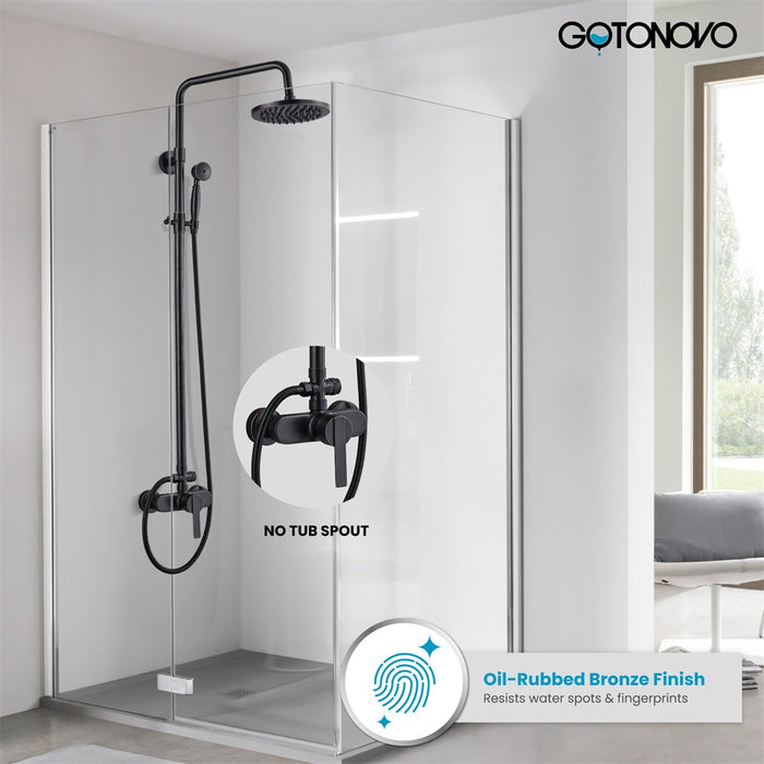 Gotonovo Oil Rubbed Bronze Exposed Pipe Shower System 8 Inch Rainfall Shower Head Brass Fixture Combo Set Single Handle with Handheld Sprayer Bathroom Shower Faucet Adjustable Showerhead Bar Dual Functions