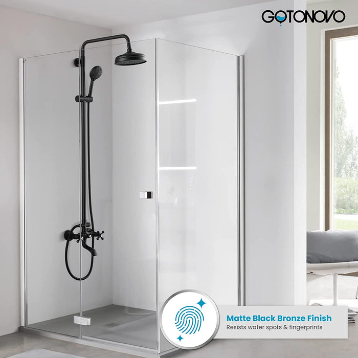 gotonovo Exposed Bathtub Shower Set Wall Mounted Matte Black Shower Fixtures Brass 8 Inch Shower Head with ABS Handheld Shower and Adjustable Slide Bar Hand Spray Bathroom Shower System with Tub Spout