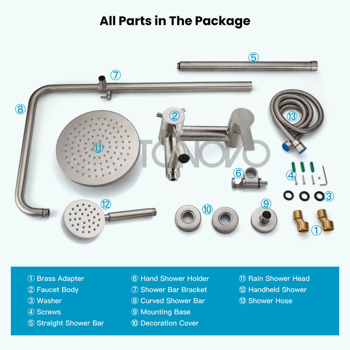 gotonovo Shower Fixture Wall Mount SUS 304 Stainless Steel Triple Function with Hand Sprayer and Tub Spout 8 Inch Rainfall Shower Head Shower faucet Set Bathroom Complete Set