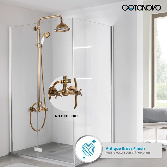 Gotonovo Exposed Shower System 8 Inch Rainfall Shower Head Dual Cross Handle with Handheld Spray Bathroom Shower System Wall Mount