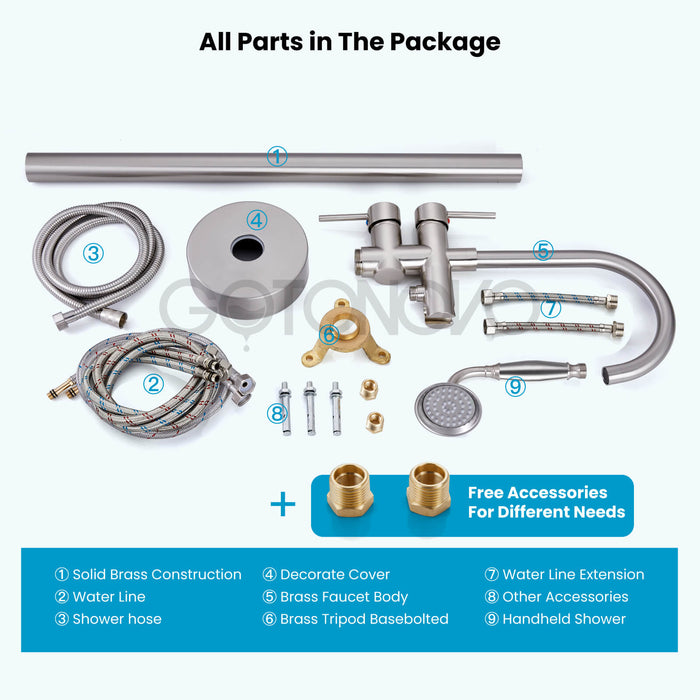 gotonovo Freestanding Bathtub Faucet Tub Filler with Hand Held Shower Floor-Mount High Flow Brass Bathtub Faucet with Hand Sprayer