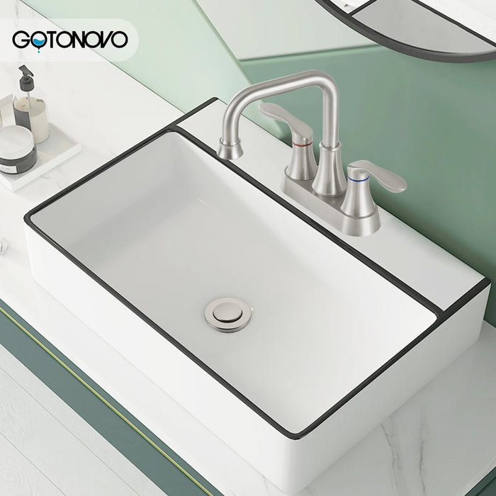 gotonovo Swivel Spout 2 Handle Lever Lavatory Bathroom Vessel Sink Faucet 4-Inch Centerset Deck Mount Mixer Tap with Metal Pop-up Drain Overflow and Faucet Supply Lines
