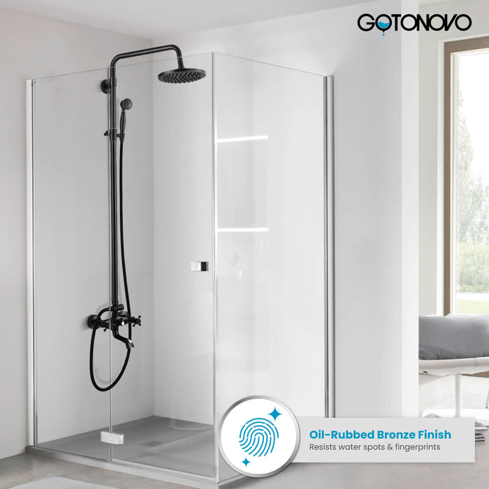 Gotonovo Exposed Shower System 8-Inch Rainfall Shower Faucet Dual Cross Handle Bathroom Bathtub Hand Spray Tub Tap Bathroom Fixtures