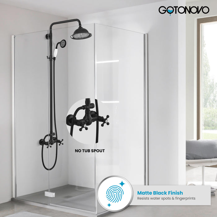 Gotonovo Exposed Shower System 8 Inch Rainfall Shower Head Dual Cross Handle with Handheld Spray Bathroom Shower System Wall Mount