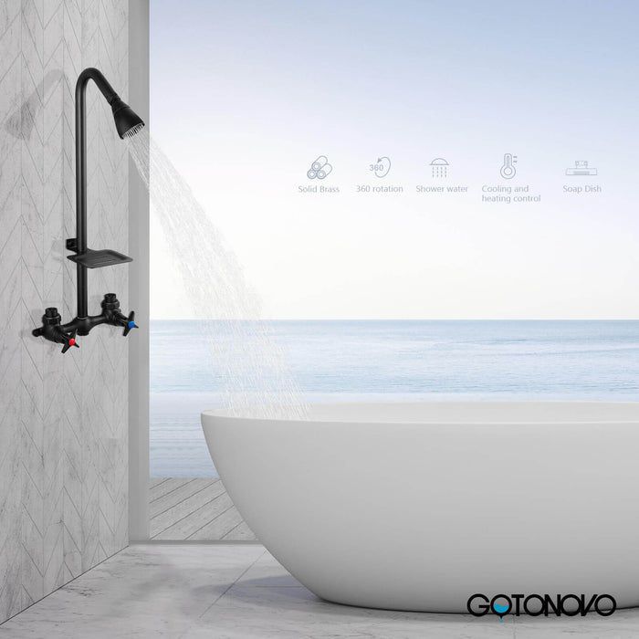 gotonovo Outdoor Shower Faucet Set Double Cross Handles Exposed Shower System Rainfall Shower Head Wall Mount Shower Fixture Kit Brass Mix Valve
