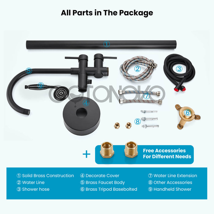 gotonovo Freestanding Bathtub Faucet Tub Filler with Hand Held Shower Floor-Mount High Flow Brass Bathtub Faucet with Hand Sprayer