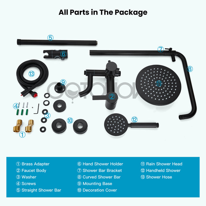 gotonovo Shower Fixture Wall Mount SUS 304 Stainless Steel Triple Function with Hand Sprayer and Tub Spout 8 Inch Rainfall Shower Head Shower faucet Set Bathroom Complete Set