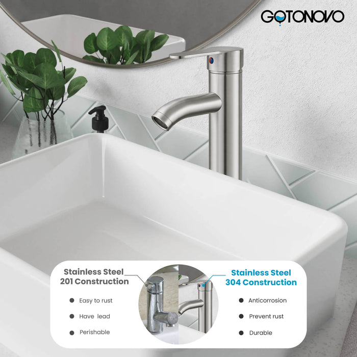 gotonovo Bathroom Vessel Sink Faucet Single Handle Lavatory Vanity Mixer Tap Tall Spout Single Hole