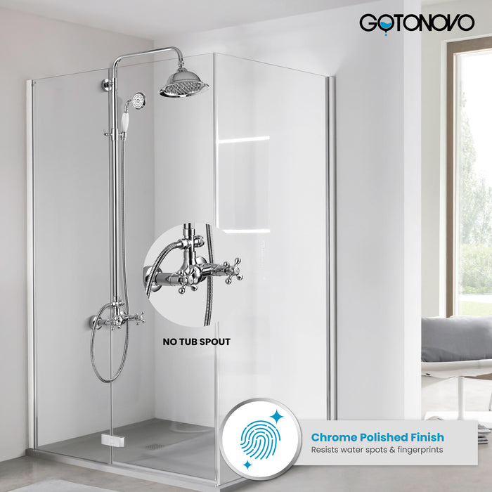 Gotonovo Exposed Shower System 8 Inch Rainfall Shower Head Dual Cross Handle with Handheld Spray Bathroom Shower System Wall Mount