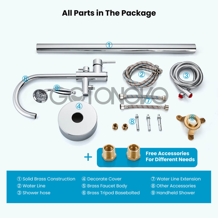 gotonovo Freestanding Bathtub Faucet Tub Filler with Hand Held Shower Floor-Mount High Flow Brass Bathtub Faucet with Hand Sprayer