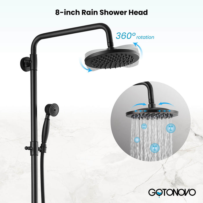 gotonovo douchesysteem met zichtbare pijp 8 inch regendouchekop douchekraan armatuur comboset messing enkele handgreep met handsproeier verstelbare schuifbalk dubbele functies