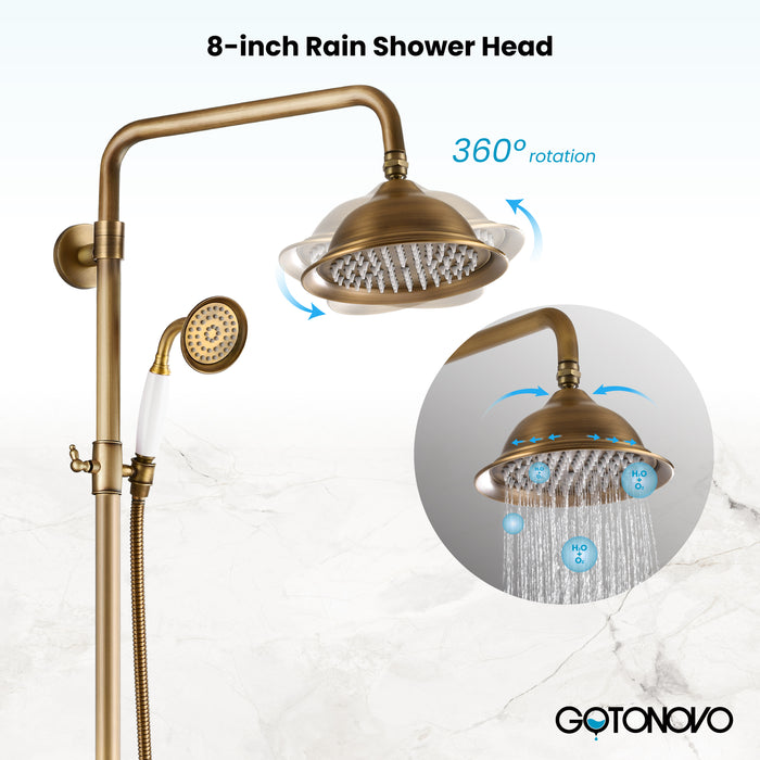 Gotonovo Exposed Shower System 8 Inch Rainfall Shower Head Dual Cross Handle with Handheld Spray Bathroom Shower System Wall Mount