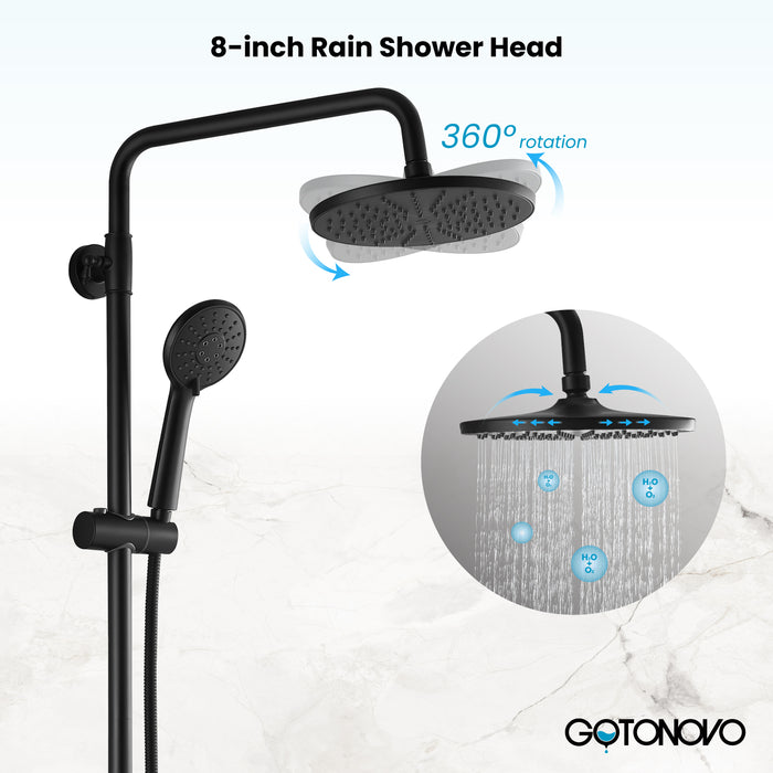 Gotonovo Exposed Shower System 8 Inch Rainfall Shower Head with 3 Function ABS Handheld and Double Cross Handle Wall Mounted Bathroom Luxury Mixer Shower Combo Set