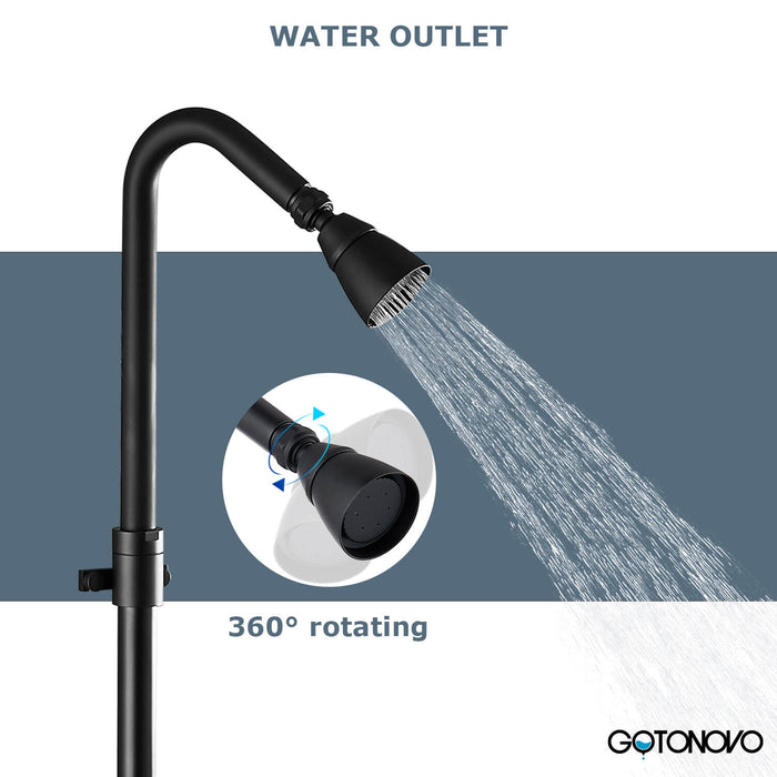 gotonovo Outdoor Shower Kit Wall Mount Matte Black Exposed Shower Fixture with Adjustable Slide Bar and Shower Head Double Cross Handles Bathroom Shower Faucet Set