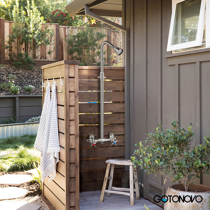 gotonovo Outdoor Shower Faucet Set Double Cross Handles Exposed Shower System Rainfall Shower Head Wall Mount Shower Fixture Kit Brass Mix Valve